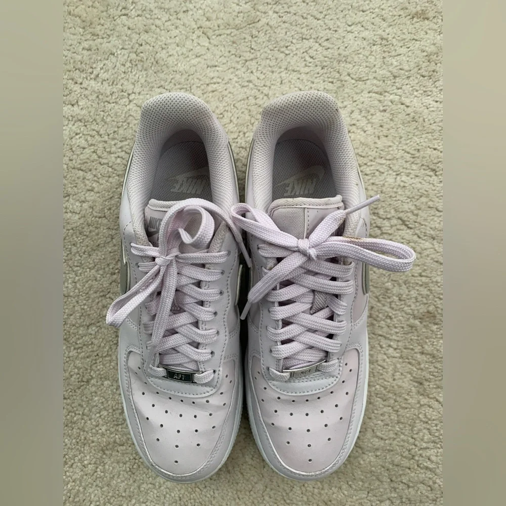Nike Size 8 Air Force 1 ‘07 Essential Venice Metallic Silver Lilac Low Sneakers